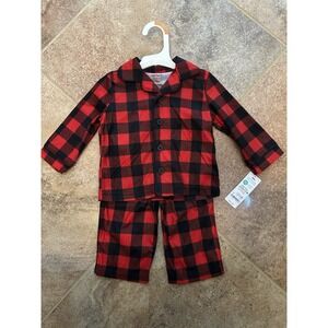 Carters Unisex Red & Black Plaid Two-Piece Pajama Set Size 12 Months NWT